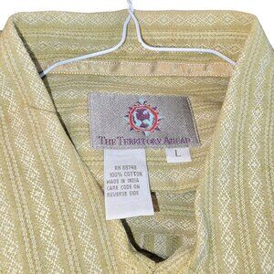 The Territory Ahead Mens Long Sleeve Button-Up Shirt L Green White Stripe CM2208
